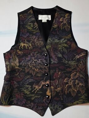 Vtg ToTonKo Tapestry Western Equestrian Horses Dogs Hunt Woodland Vest Womens M